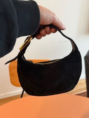 Madewell Black Suede Crescent Mini Bag with Gold Buckle